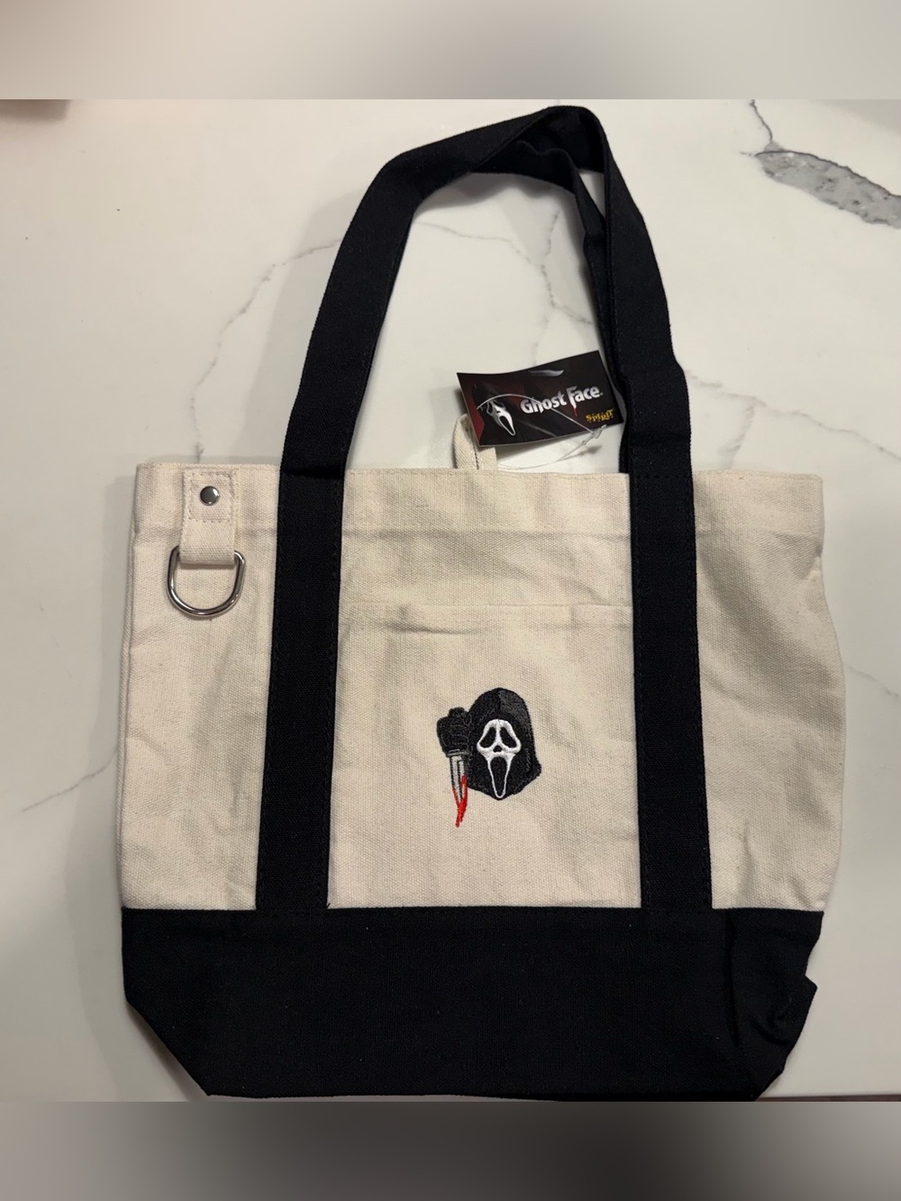 Ghost Face Spirit Halloween mini Canvas Tote Bag - Black & Cream